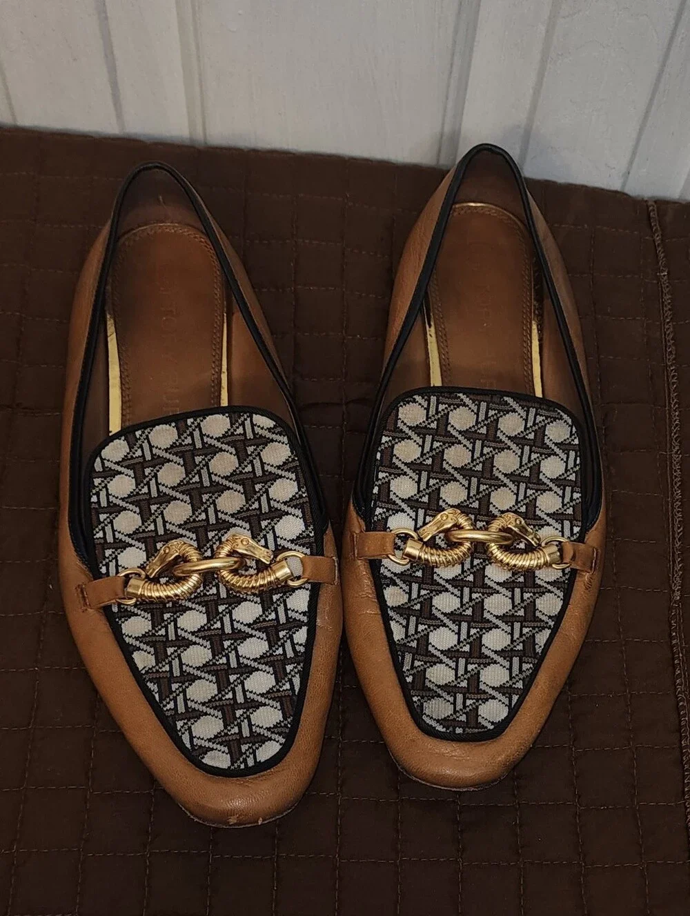 Tory Burch Gemini Link Women’s Size 11 M Tan Leather Monogram Loafers Flats